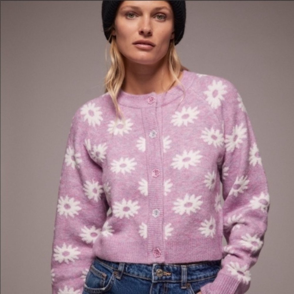 ZARA FLORAL KNIT SWEATER CARDIGAN BLOGGERS FAV  ~ S ~